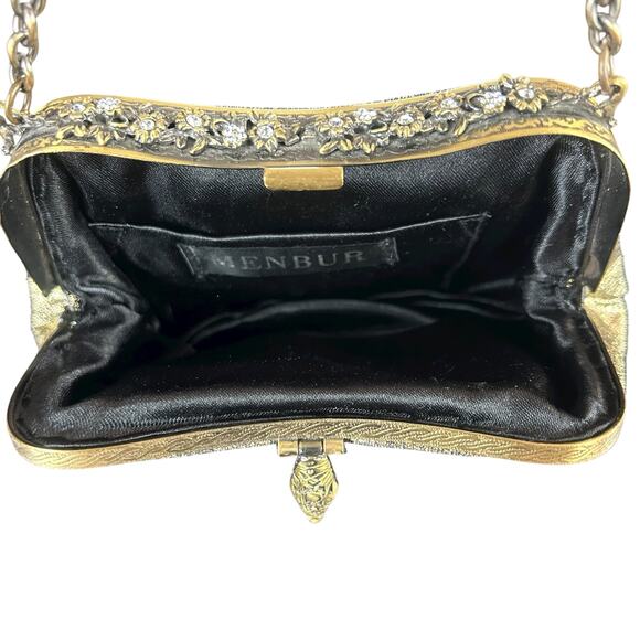 Menbur Event Clutch Gold Tone Metallic Bejewelled Ornate Clasp Retro Handbag - Picture 8 of 14